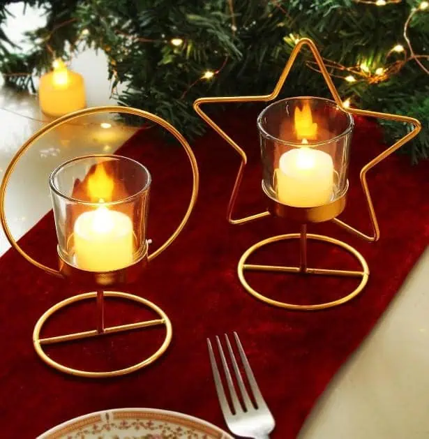 Christmas Tealight Candle Holder Stand Festive Decor Iron Candle Stand Golden Finish
