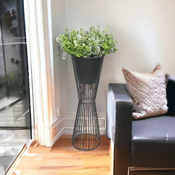 Obsidian Black Metal Planter Tall Mild Steel Indoor/Outdoor Pot