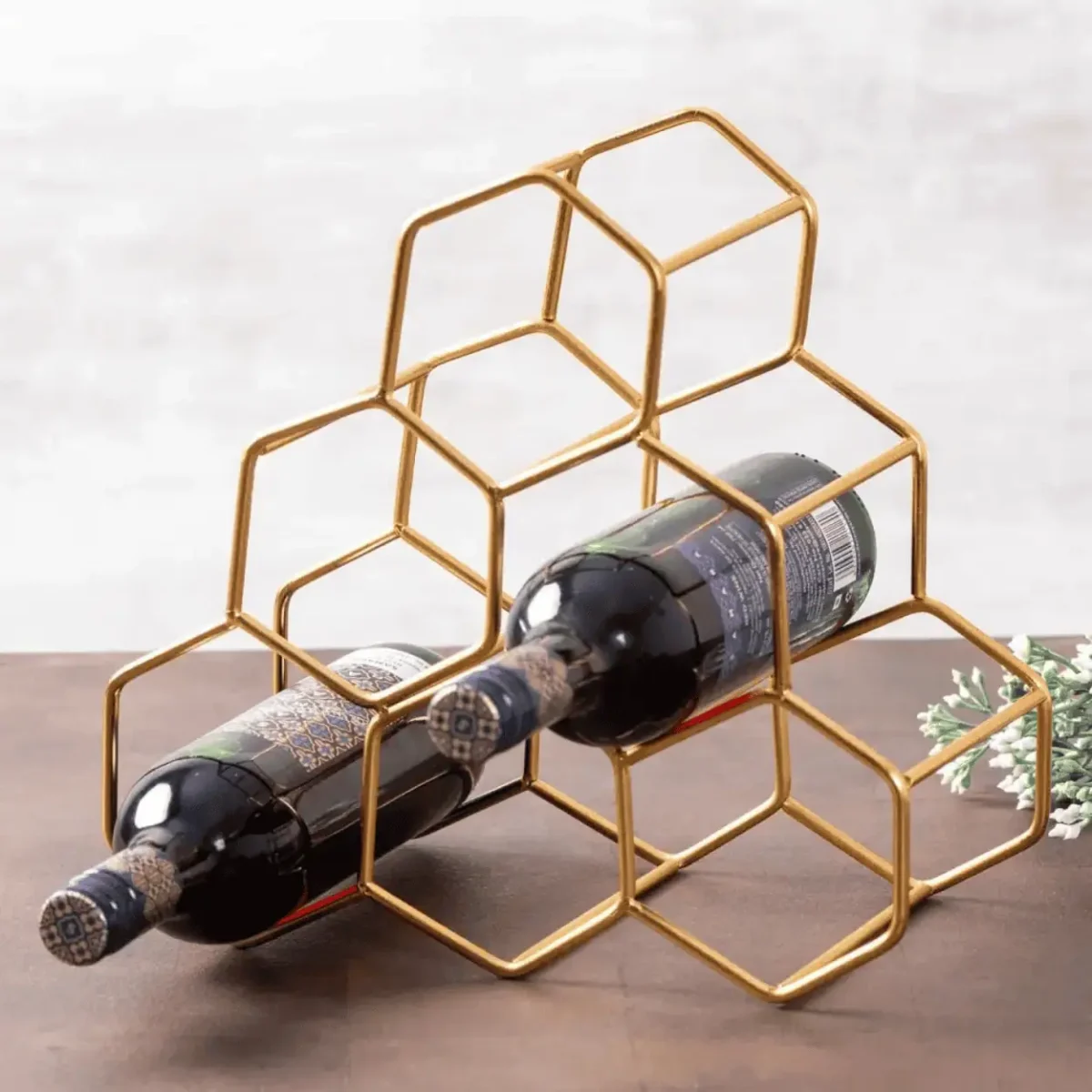 Golden Luxe Metal Wine Rack 6 Bottle Countertop Holder (Iron Build)