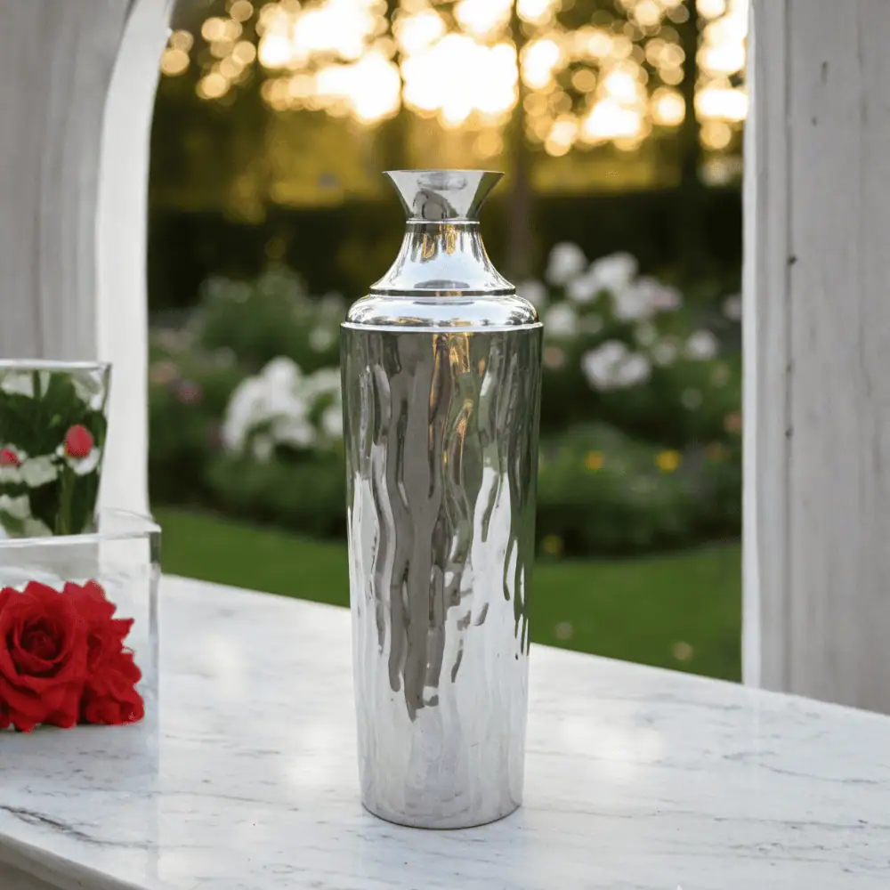 Vintage Embossed Metal Flower Vase Set of 3 (Nickel & Golden Finish) - Image 2