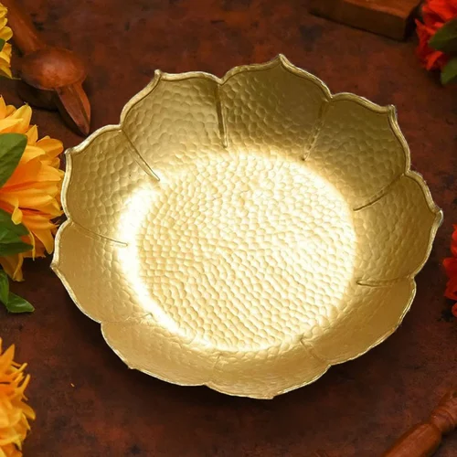 Golden Handcrafted Lotus Urli Bowl Iron Decorative Urli for Festive & Home Décor