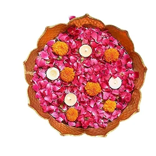 Golden Handcrafted Lotus Urli Bowl Iron Decorative Urli for Festive & Home Décor