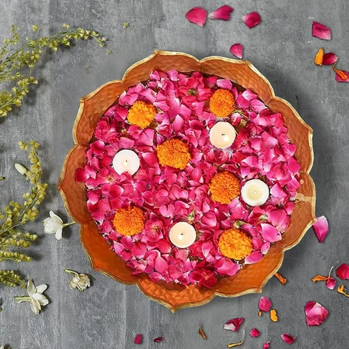 Golden Handcrafted Lotus Urli Bowl Iron Decorative Urli for Festive & Home Décor