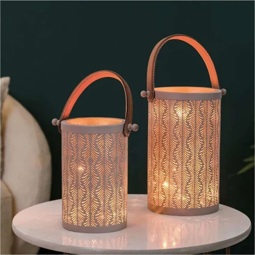 Leaf Cutwork Metal Lantern Decorative Powder-Coated Lantern