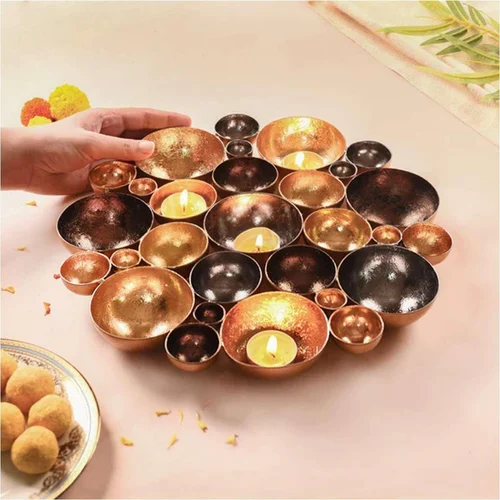 Table Top Decorative Tea Light Holder Golden Metal Accent