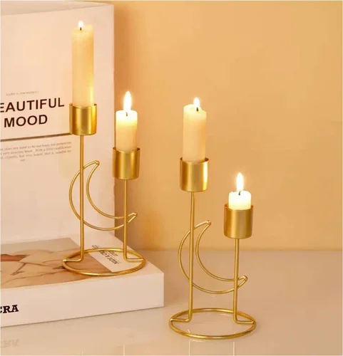 Metal Ramadan Candle Holder Golden Powder-Coated Decorative Accent