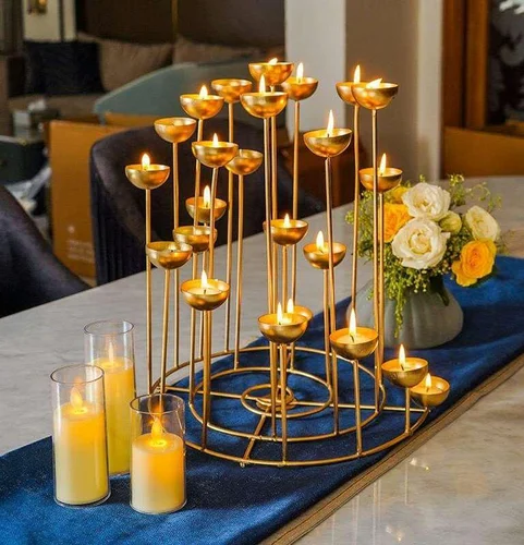 Circular T-Light Candle Holder Stand Golden Decorative Centerpiece