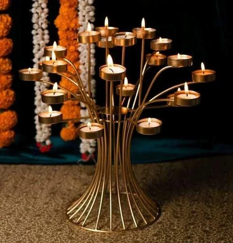 Tree Shaped 20-Tealight Candle Holder Gold Finish Decorative Accent