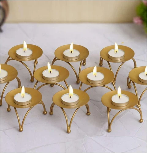 Decorative Candle Holder Stands Gold Finish Metal Accent