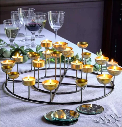 Round Multi Tealight Holder Gold & Powder-Coated Metal Décor