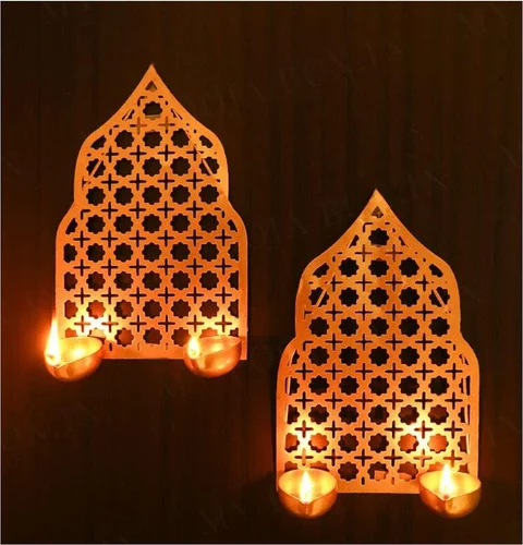 Golden Jharokha Design Candle Holder Decorative Metal Accent