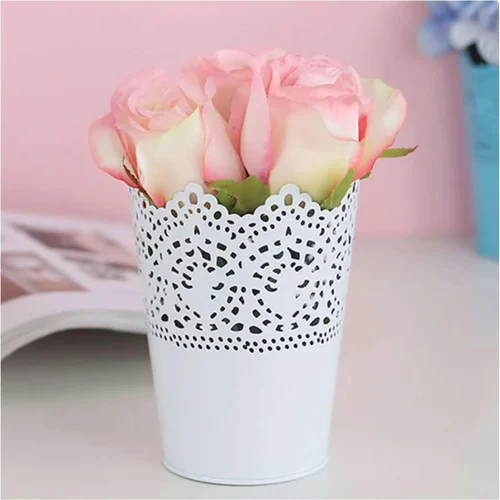 Metal Lace Design Planter Basket Iron Decorative Indoor/Outdoor Pot