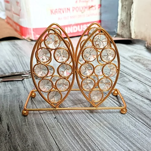 Crystal Metal Tissue Napkin Holder Golden Decorative Tabletop Stand Dining & Kitchen