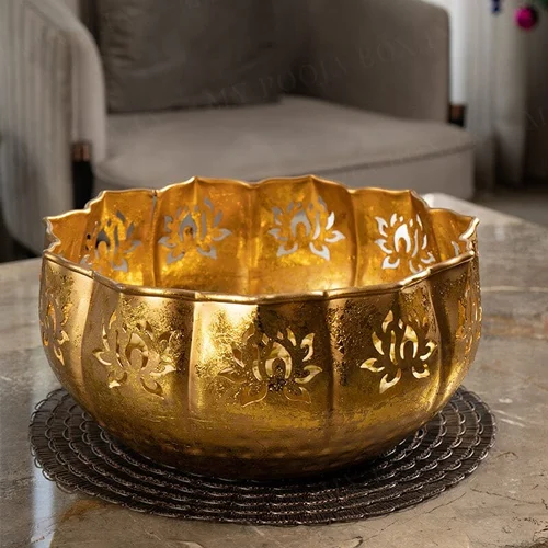 Golden Decorative Metal Urli Set of 3 Iron Decorative Bowls