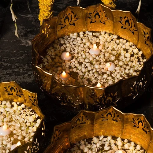 Golden Decorative Metal Urli Set of 3 Iron Decorative Bowls