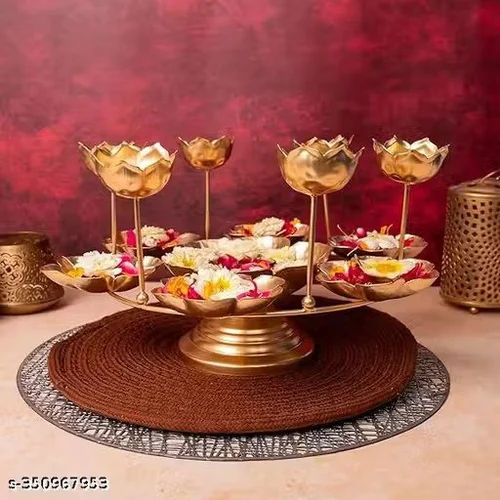 Decorative Rangoli Stand With Handcrafted Diya Golden Iron Festival Décor