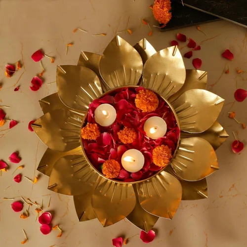 Handcrafted Lotus Flower Urli Golden Iron Decorative Bowl for Festive & Home Décor
