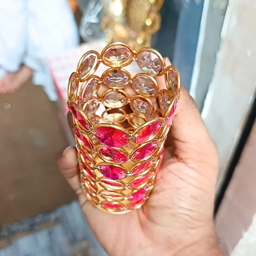 Golden Metal Pen Holder with Pink Crystals Decorative Desk Organizer & Office Accessory