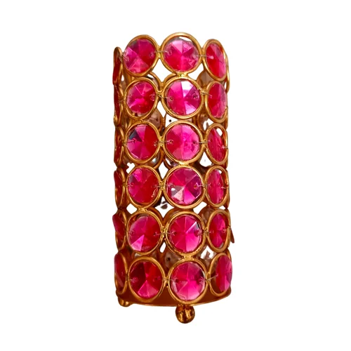 Golden Metal Pen Holder with Pink Crystals Decorative Desk Organizer & Office Accessory