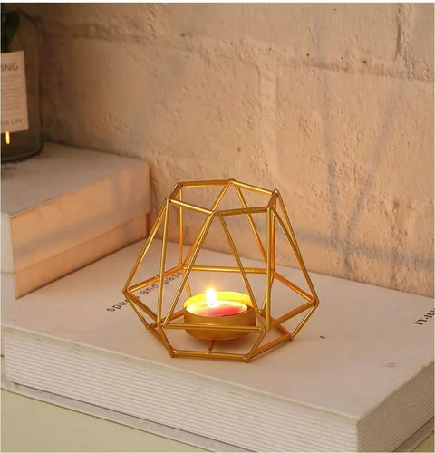 European Style Hollow Candle Holder Golden Finish Decorative Accent